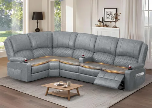 Vista 10 de Yolsali Sofá reclinable, sofá reclinable manual de 3 plazas con cojín de 2 niveles, sofás reclinables para sala de estar con consola removible