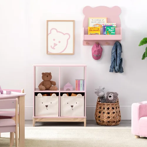 Vista 5 de babyGap by Delta Children Brannan Bear - Estante de pared con 4 ganchos, color rubor