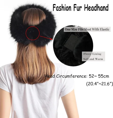 Vista 2 de Diadema de piel sintética con elástico para orejeras de invierno para mujer Negro