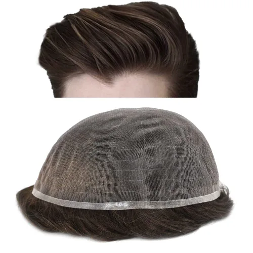 Vista 136 de PUNRU HAIR Completo Swiss Lace Toupee para hombres Sistema de cabello humano real Sistema de reemplazo de cabello humano para hombre Toupee