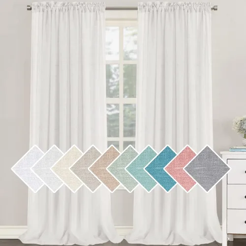 Vista 31 de H.VERSAILTEX - Cortinas de mezcla de lino natural semitransparentes, con bolsillo para cortinero, filtrado de luz, 2 paneles, para sala de estar Gris