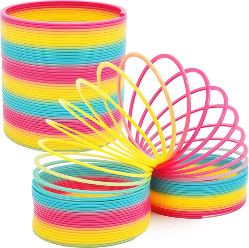 Vista 7 de The Dreidel Company Paquete de 2 resortes helicoidales de plástico arcoíris jumbo, recuerdo de fiesta para niños, envuelto individualmente, resorte
