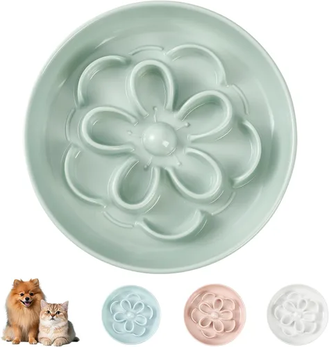 Vista 18 de PTOBER Cuenco elevado para gatos de alimentación lenta – Plato de melamina para gatos con soporte de bambú antideslizante – Tazón de alimentación