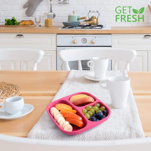 Vista 5 de GET FRESH Bamboo Kids - Juego de 2 platos divididos con 3 compartimentos para comidas infantiles, vajilla reutilizable