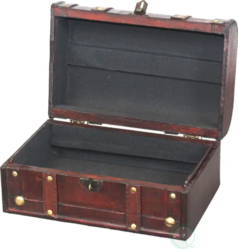 Vista 4 de Caja decorativa del tesoro de madera vintage con asa y candado pequeño