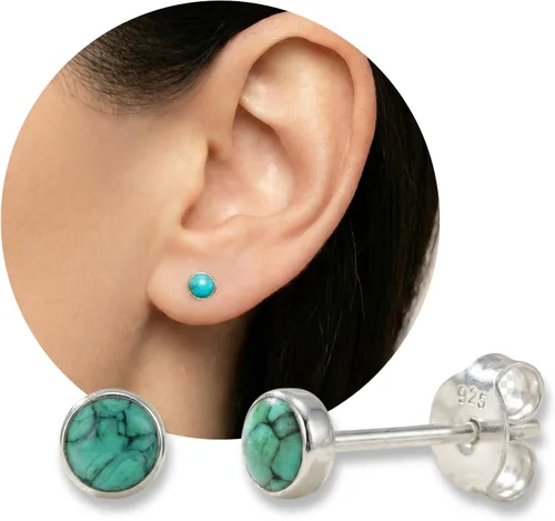 Vista 15 de Sterling Silver Turquoise & Black Onyx Stone Small Stud Earrings, Handmade Minimalist Style Lightweight Comfortable Fit Everyday Wear
