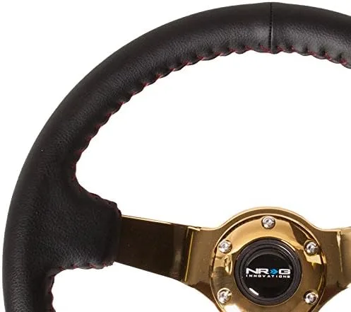 Vista 2 de NRG Innovations NRG-RST-036CG - Volante reforzado (3 pulgadas de profundidad, 0.157 in) Rueda deportiva de 13.780 in, cuero negro, costuras