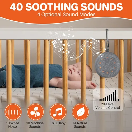 Vista 2 de FUNYKICH Máquina de sonido de ruido blanco, máquina de sonido portátil para dormir con 40 sonidos relajantes, indicador de batería, temporizador
