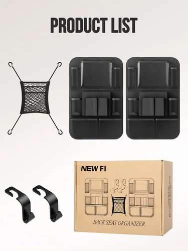 Vista 7 de New Fi Organizador de asiento trasero de automóvil (20 bolsillos de almacenamiento), viene con 1 red de asiento gratuita y 2 ganchos
