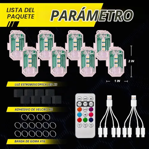 Vista 9 de 8 luces estroboscópicas LED inalámbricas con control remoto, luces estroboscópicas LED RGB para aeronaves de alto brillo, 8 colores, impermeable