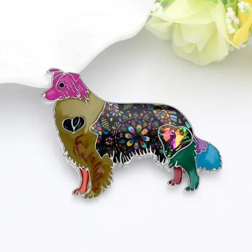 Vista 3 de Broche de aleación de esmalte de cristal de pastor australiano con diamantes de imitación para bufanda, accesorios para mujer y niña