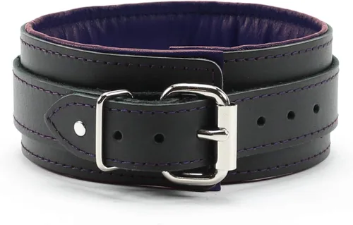 Vista 2 de Madison Collar O-Ring Superior Latigo Cuero Suave Cordero Hecho A Mano Elegante Collar Acolchado, Violeta oscuro
