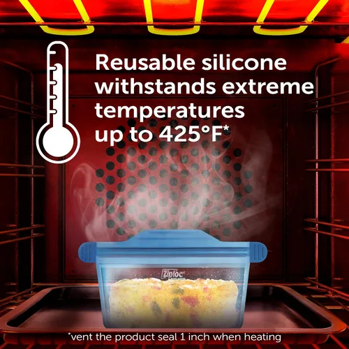 Vista 7 de Ziploc Endurables - Recipiente pequeño, 2 tazas, bolsas de silicona reutilizables y recipientes de preparación de alimentos para congelador, horno