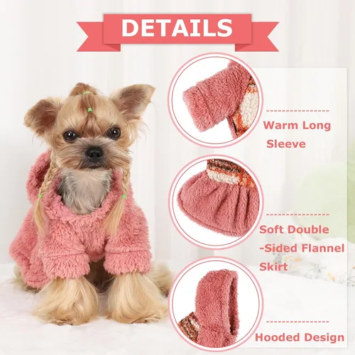 Vista 4 de Suéteres para perros pequeños para niñas, vestido de invierno para cachorros, sudadera con capucha de forro polar, ropa cálida para mascotas