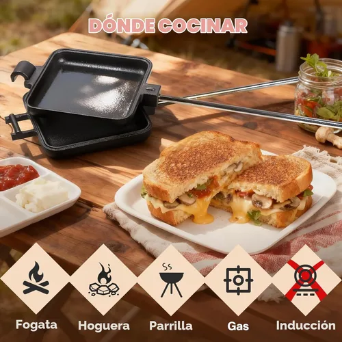 Vista 6 de Mountain Pie Maker Hierro Fundido, Hierro para tartas de fogata, hobo para acampar, paquete de 2