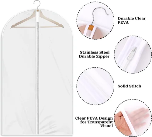 Vista 4 de Bolsas de ropa para colgar ropa, 2 piezas a prueba de polvo, bolsa de ropa transparente, transpirable, protector de abrigo con cremallera, bolsas