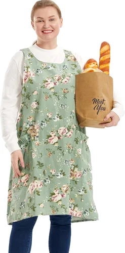 Vista 19 de Delantales grandes de talla grande para mujer con bolsillos de algodón y lino para hornear cocina