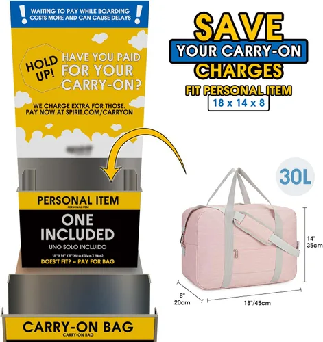 Vista 2 de For Spirit Airlines - Bolsa de viaje plegable de 18 x 14 x 8 pulgadas, bolsa de viaje para mujeres y hombres, 30 litros (rosa