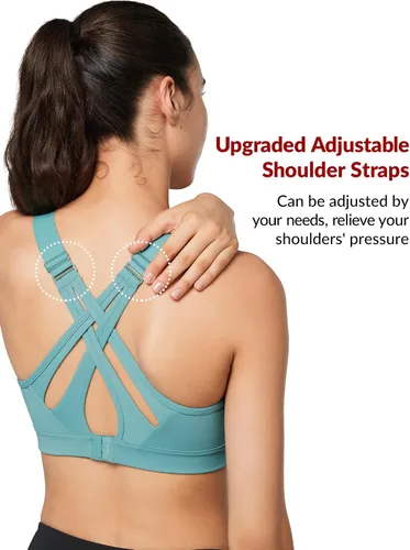 Vista 3 de Yvette Sports Bra High Impact Adjustable Criss Cross Back, Full Support for Large Bust No Bounce