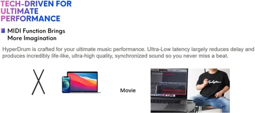 Vista 6 de Juego de batería electrónica virtual, palillos de aire sin ruido portátil con conectividad MIDI Bluetooth para principiantes, adultos y estudiantes