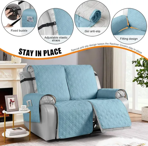 Vista 2 de VANSOFY Funda impermeable para sofá reclinable, lavable, funda para sofá reclinable de 1 pieza, protector de muebles con correas elásticas, bolsillo