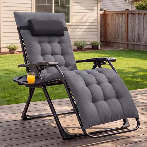 Vista 2 de NEWBULIG Silla de gravedad cero, reclinable plegable para patio con Gris-oscuro