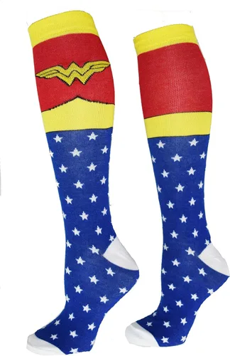 Vista 3 de DC Comics Calcetines de superhéroe de la Mujer Maravilla, talla de zapato 4-10 Azul / Patchwork