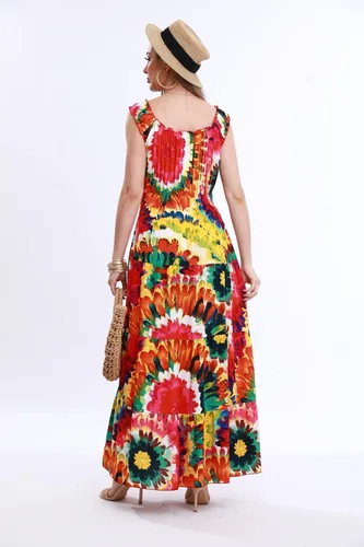 Vista 3 de OSTOO Vestido largo de verano 2024 con estampado floral bohemio y holgado para mujer