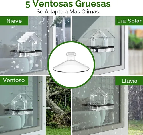 Vista 2 de Comedero de pájaros para ventana transparente con 5 ventosas extra fuertes, comederos de acrílico resistentes y duraderos DY-SKTY para ver pájaros