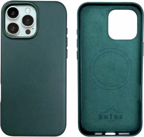 Vista 16 de Funda de piel para iPhone 14 Pro Max compatible con MagSafe, funda de piel de vaca auténtica de grano completo, botones de metal galvanizado, forro