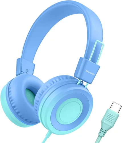 Vista 8 de Bywulanda Auriculares USB Tipo C Mejorados para Niños para la Escuela, Volumen Seguro Limitado de 94dB, Sonido Estéreo HD, Auriculares Plegables