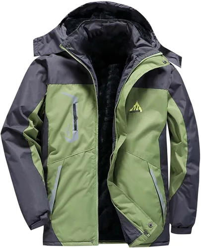 Vista 11 de Chaqueta de esquí impermeable para hombre, abrigo de nieve de forro polar, resistente al viento, con capucha, rompevientos, montaña, ropa