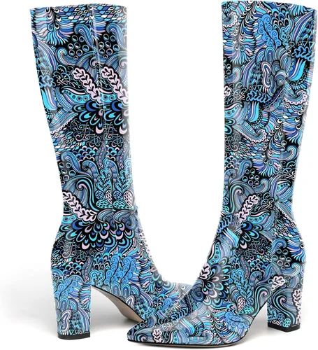 Vista 181 de AMBELIGHT Botas altas hasta la rodilla con cremallera y puntera puntiaguda para mujer, de patente sólida, tacón alto, 3.3 pulgadas