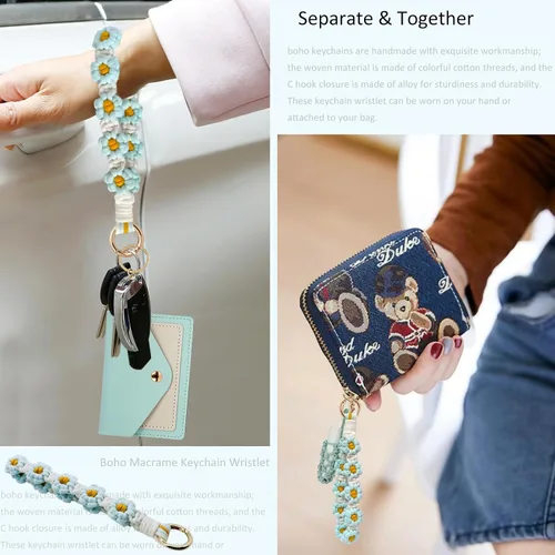 Vista 61 de BIHRTC Llavero de pulsera boho con soporte para lápiz labial, pulsera hecha a mano