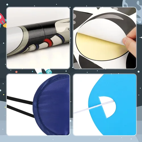 Vista 7 de Hooqict Pin The Mask on The Astronaut Space Party Games for Kids Juego de cumpleaños Astronauta Sistema Solar Decoración de fiesta temática