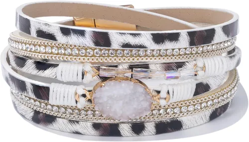 Vista 139 de FANCY SHINY - Pulsera de cuero estilo bohemio, pulsera de cuentas de cristal con cierre magnético, regalos de joyería para mujer