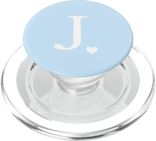Vista 8 de Letra inicial J corazón Monograma sobre pastel azul claro PopSockets agarre y soporte para teléfonos y tabletas, Negro