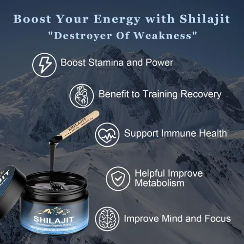 Vista 4 de Shilajit Orgánico del Himalaya, Resina de Shilajit Pura, Shilajit de Alta Potencia para Hombres y Mujeres, 600mg de Resina Pura Natural con 85+