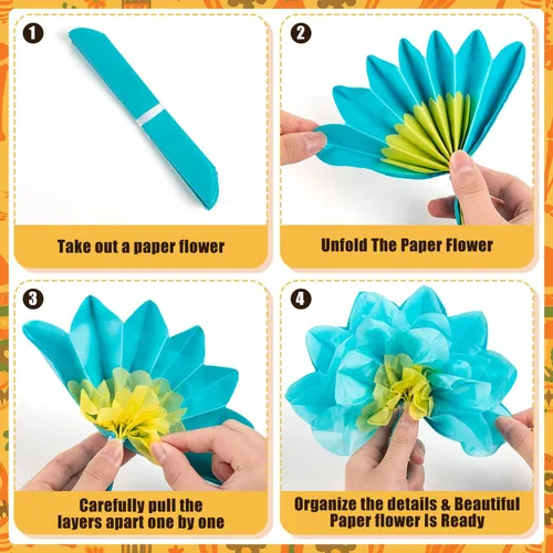 Vista 6 de 21 flores de papel mexicanas, flores de papel de fiesta, flores de tejido coloridas para carnaval, telón de fondo de fiesta, boda, fiesta