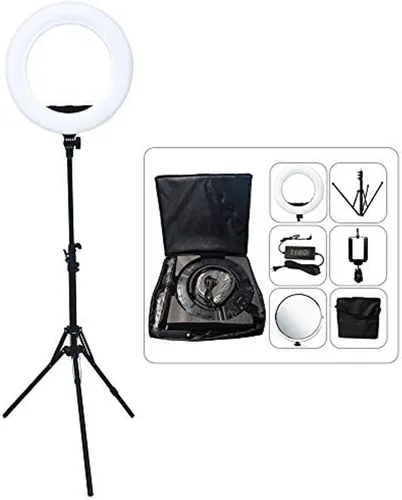 Vista 2 de Kit de luces de anillo [versión mejorada-0.7 in ultra delgado]-18 pulgadas, 3200-5600 K, anillo de luz LED regulable con soporte de luz, clip