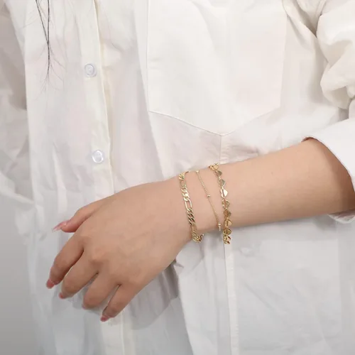 Vista 3 de ASCOMY Pulsera para mujer chapada en oro de 14 quilates para mujeres y niñas, delicada caja de satélite, pulsera de espiga de bola de espiga