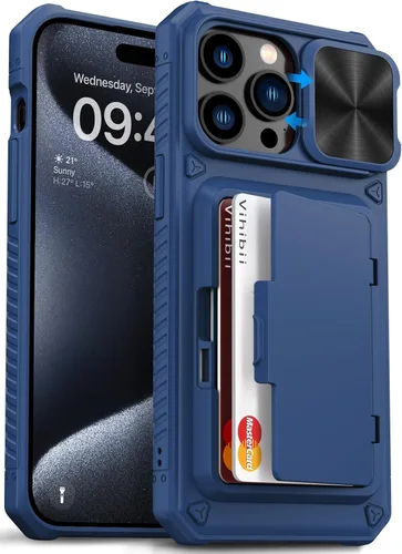 Vista 35 de Vihibii Funda para iPhone 13 Pro Max/iPhone 12 Pro Max con tarjetero (4 tarjetas) [bloqueo RFID] y cubierta de cámara deslizante, protección contra