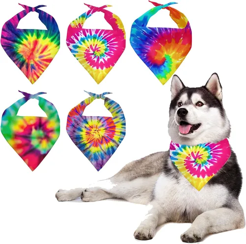 Vista 7 de Howilath Juego de 5 unidades de bandana para perro, bufanda de perro con diseño de piel de animal, bandana triangular lavable con divertido