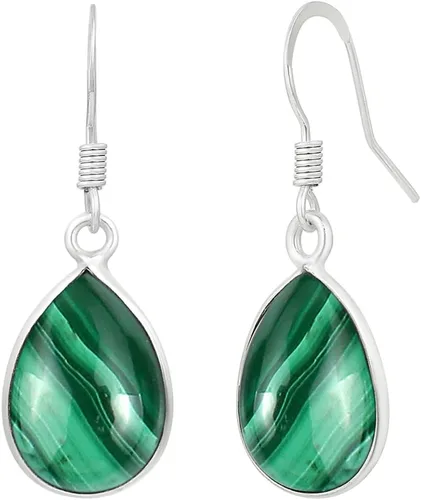 Vista 2 de Pendientes colgantes hechos a mano con piedra lunar natural lapislázuli turquesa de cuarzo rosa de 10 x 14 mm con forma de pera
