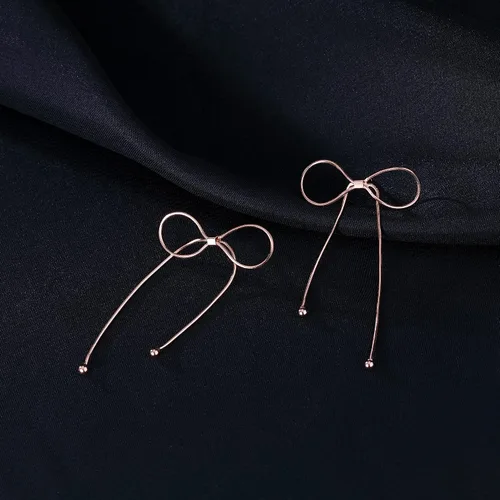 Vista 6 de Reffeer Solid 925 Sterling Silver Bow Drop Earrings Dangle for Women Teens Bowknot Dangle Earrings Studs