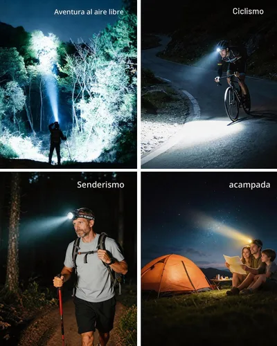 Vista 7 de Linterna frontal recargable con luz de doble color y sensor de movimiento, 1000 lúmenes, linterna de cabeza súper brillante, IPX6 impermeable