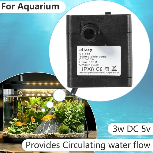 Vista 3 de alizzy - Bomba de agua pequeña USB DC 5 V 50 GPH (180 L/H) 3 W con tubo y flujo ajustable para fuente de mesa, baño de pájaros, fuente de gato