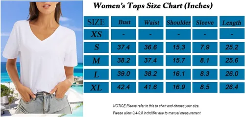 Vista 6 de LOVFEE Camiseta básica de algodón con cuello en V y manga corta para mujer, holgada, informal, camiseta de verano
