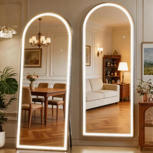 Vista 16 de Hasipu Espejo de Cuerpo Completo de 55" X 18" con Luces, Espejo LED de Arco con Marco Negro de Cuerpo Completo y 3 Temperaturas de Color y Brillo