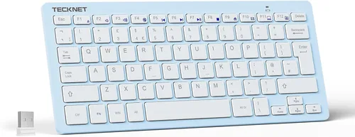 Vista 12 de TECKNET Teclado inalámbrico 2.4G, mini teclado compacto con teclas rápidas multimedia, duración de la batería de 12 meses, compatible con PC Negro